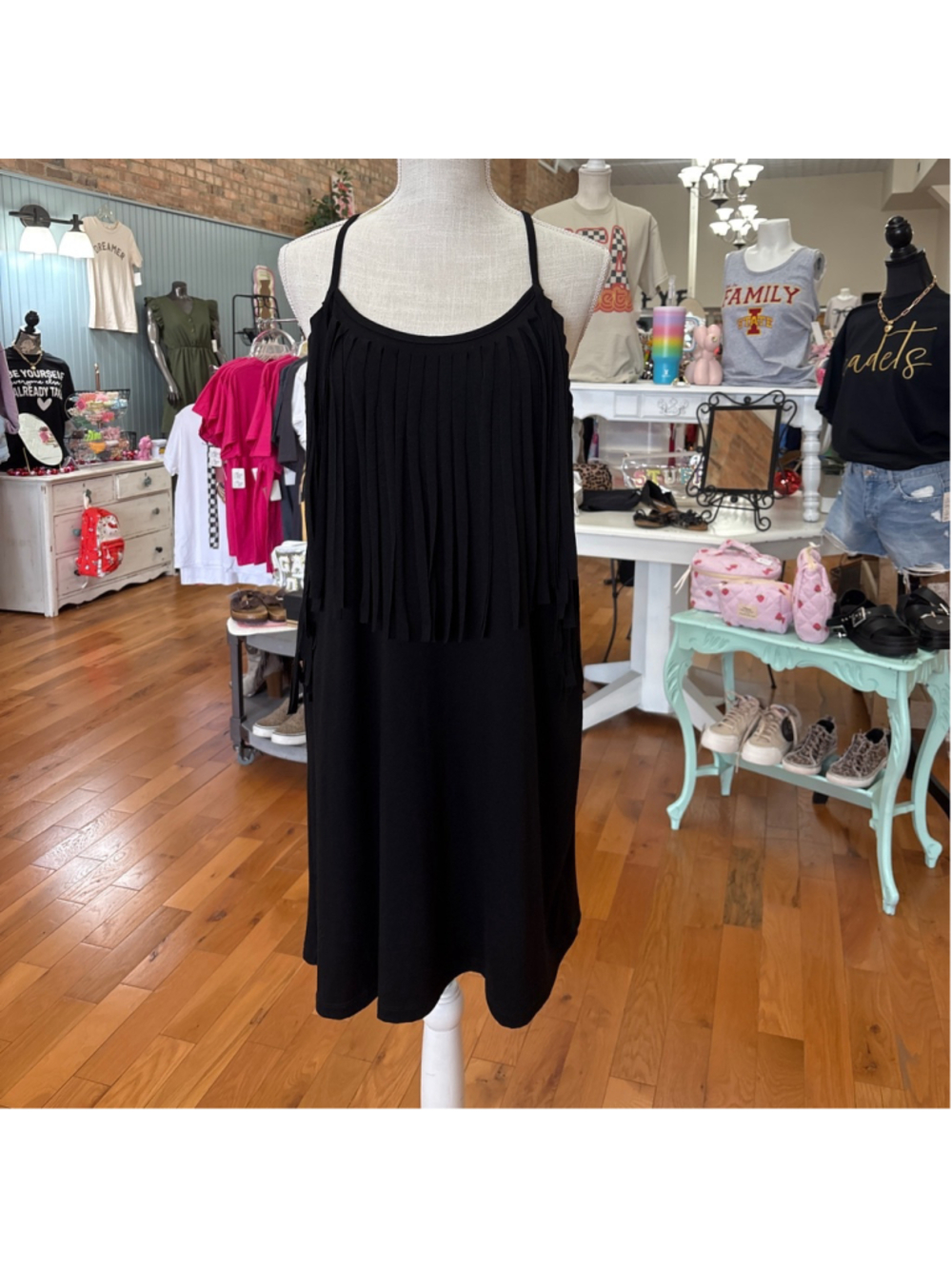 Dina Be Black Fringe Mini Dress M